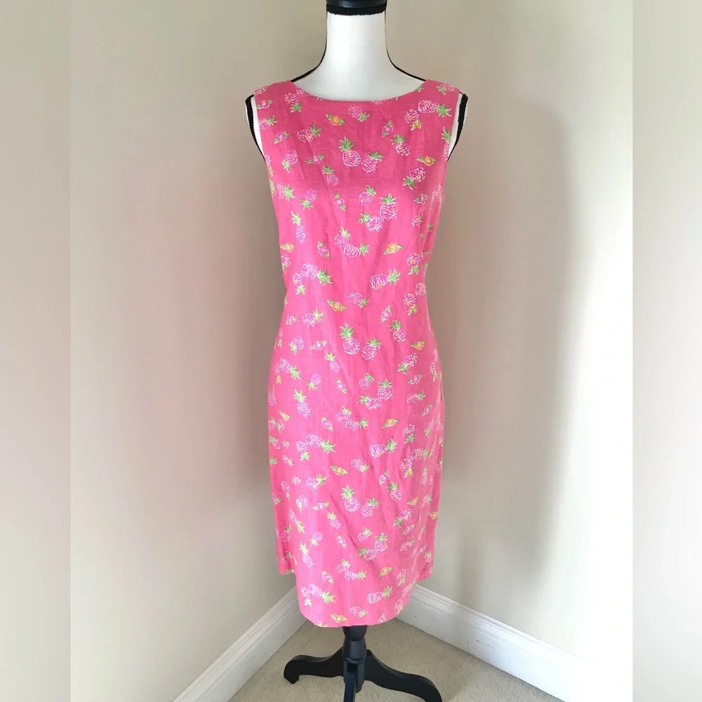 Vintage Talbots Pineapple Print Sleeveless Shift Dress with Cardigan Size 8